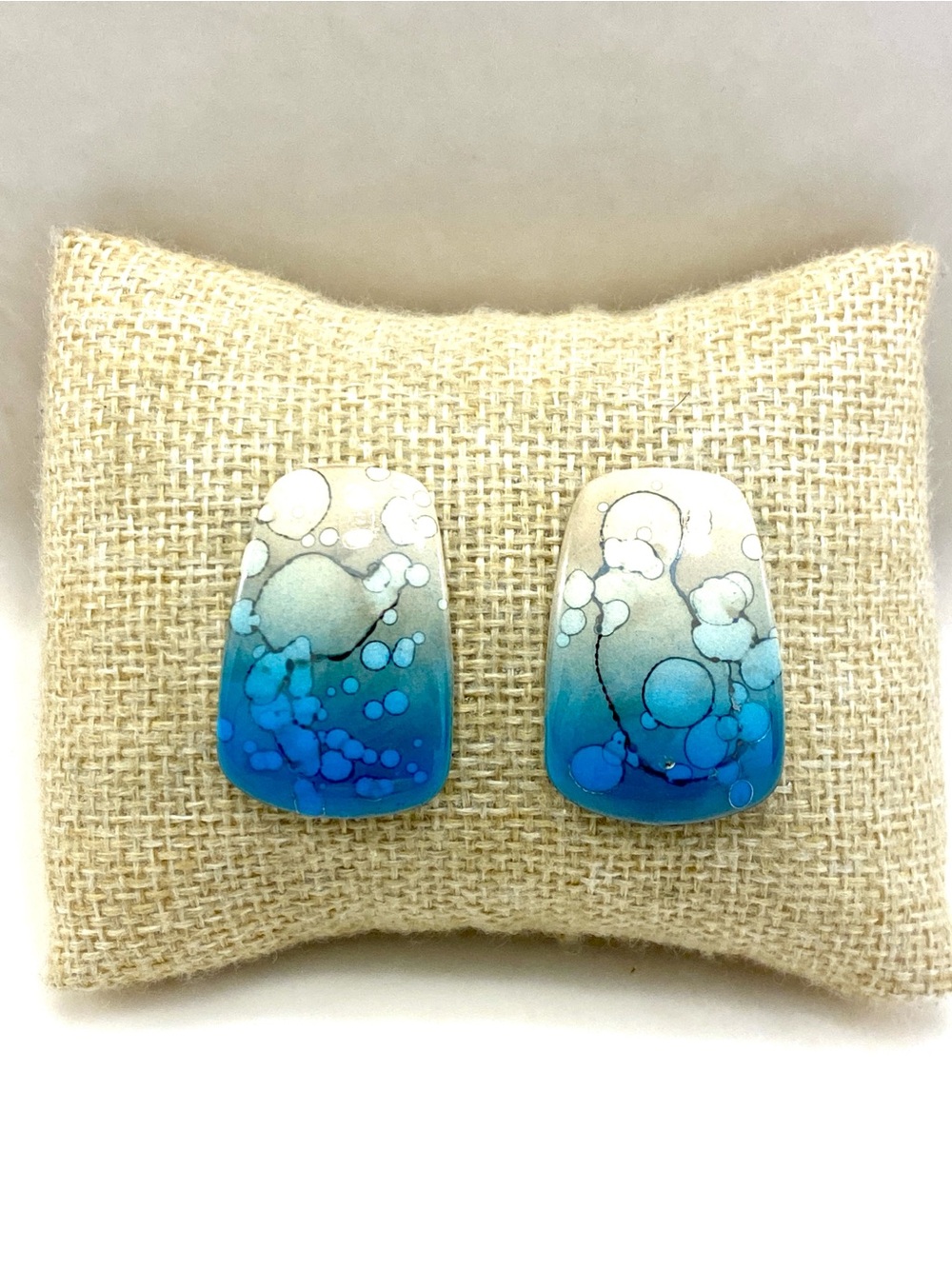Vintage Gorman Abstract Fluid Art Resin Bubble Cell Geometric Drop Earrings